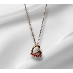 Vintage Laura Gayle Open Heart Necklace Red Stones Genuine Crystals 18 in chain